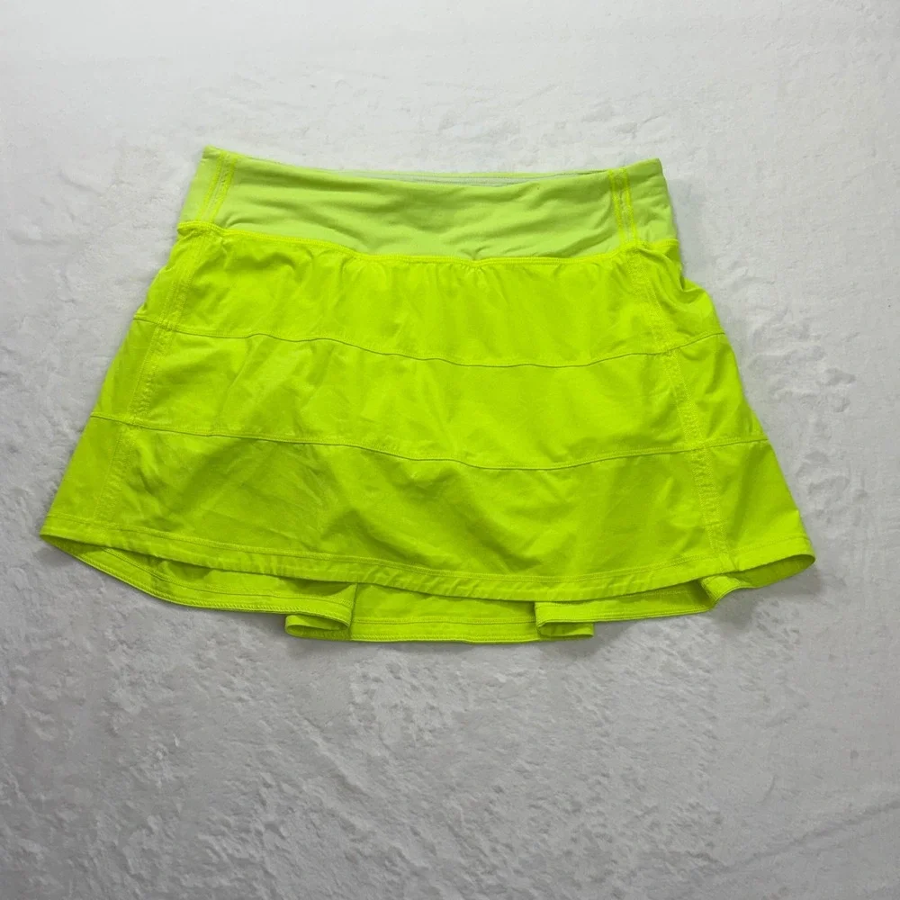 Lululemon Pace Rival Skirt Tall Neon Lime Green Activewear 6